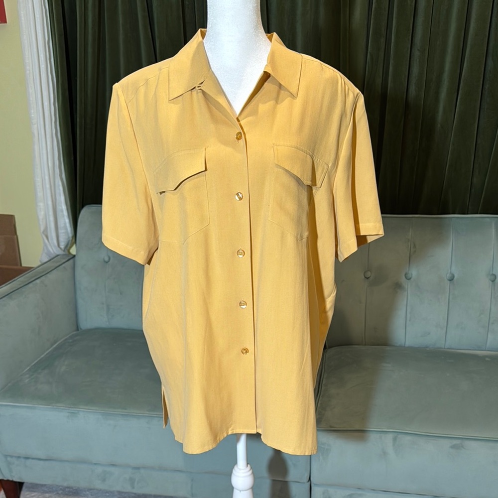 Anna And Frank Silk Mustard Hued Button-Up Blouse